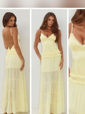 Light Yellow Lace-Trim Maxi Dress - Women